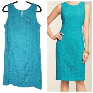 NWT Talbots turquoise blue lace crochet dress. Women's size 16P.